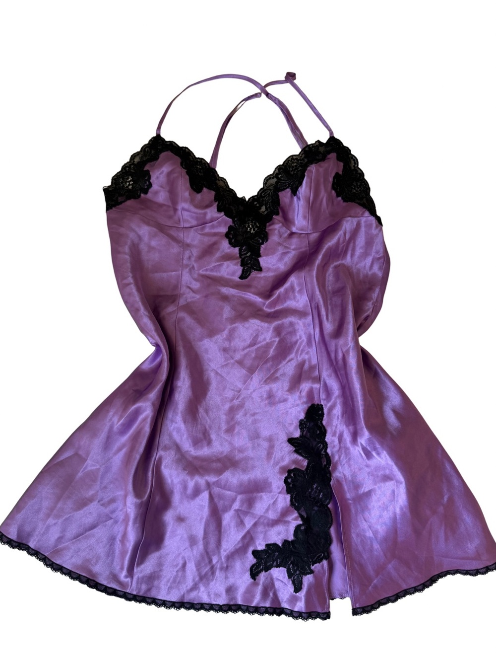 Purple Satin Lace-Trim Slip Dress - Women Intimates
